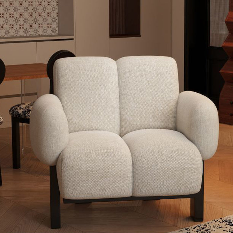 Traditional Vintage Curved Cotton-Linen Sponge Velvet Fabric Metal Accent Chair Backrest Armrest For Living Room