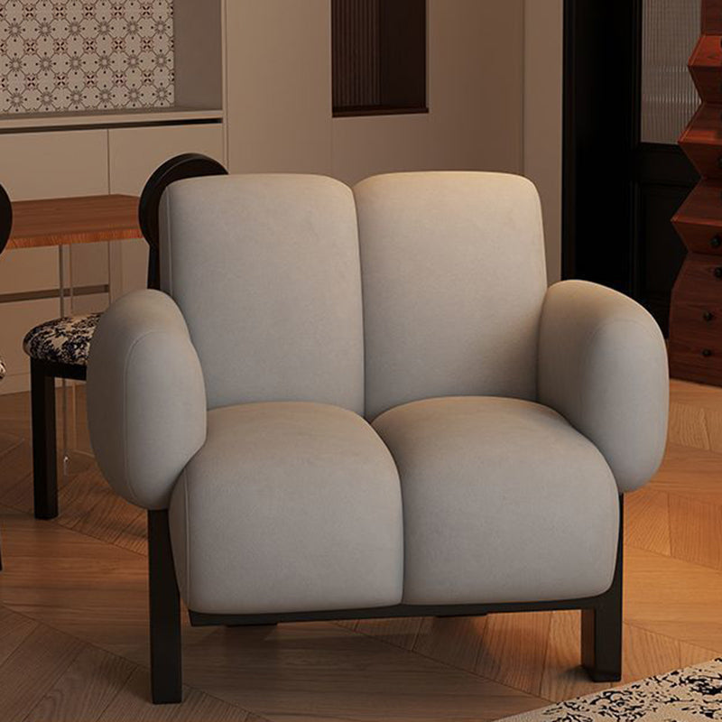 Traditional Vintage Curved Cotton-Linen Sponge Velvet Fabric Metal Accent Chair Backrest Armrest For Living Room