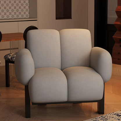 Traditional Vintage Curved Cotton-Linen Sponge Velvet Fabric Metal Accent Chair Backrest Armrest For Living Room