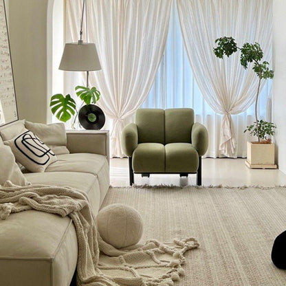 Traditional Vintage Curved Cotton-Linen Sponge Velvet Fabric Metal Accent Chair Backrest Armrest For Living Room