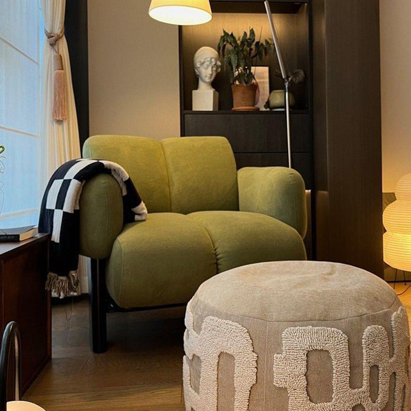 Traditional Vintage Curved Cotton-Linen Sponge Velvet Fabric Metal Accent Chair Backrest Armrest For Living Room