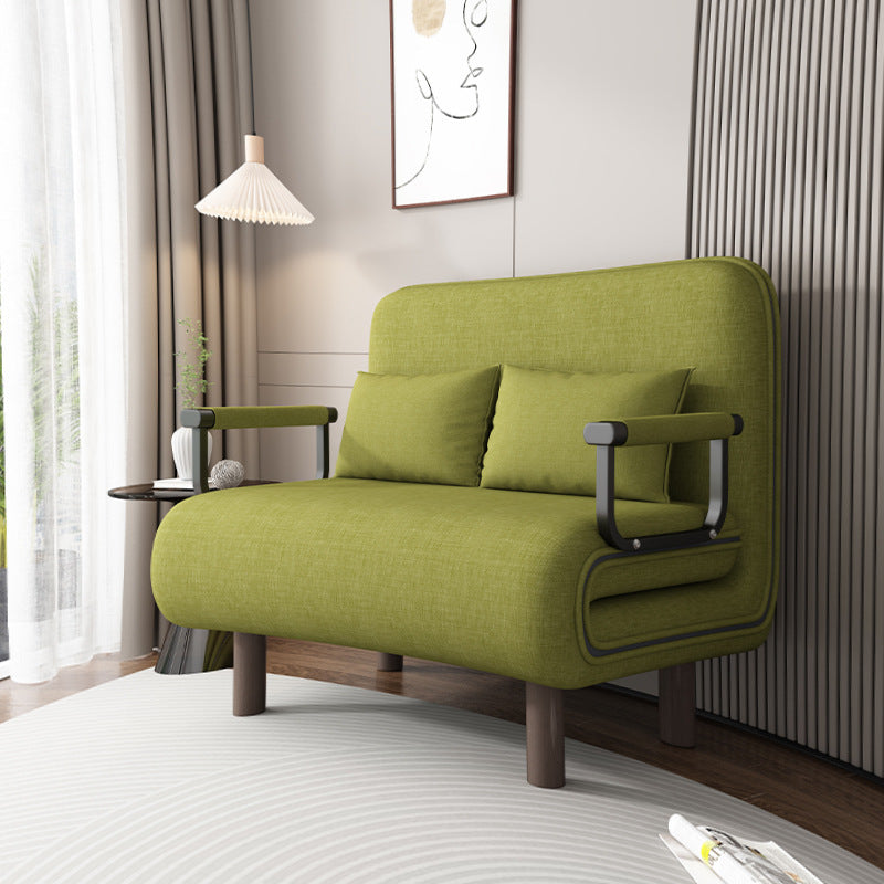 Modern Minimalist Curved Carbon Steel Sponge Linen Solid Wood Accent Chair Backrest Armrest For Living Room