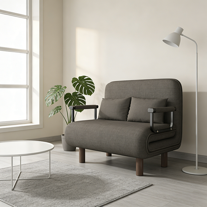 Modern Minimalist Curved Carbon Steel Sponge Linen Solid Wood Accent Chair Backrest Armrest For Living Room