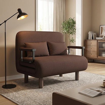 Modern Minimalist Curved Carbon Steel Sponge Linen Solid Wood Accent Chair Backrest Armrest For Living Room