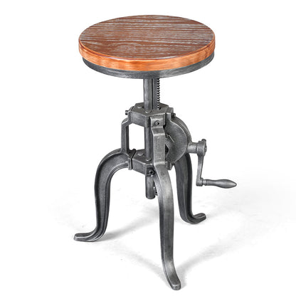 Modern Minimalist Round Iron Solid Wood Bar Stool Height Adjustment For Dining Room