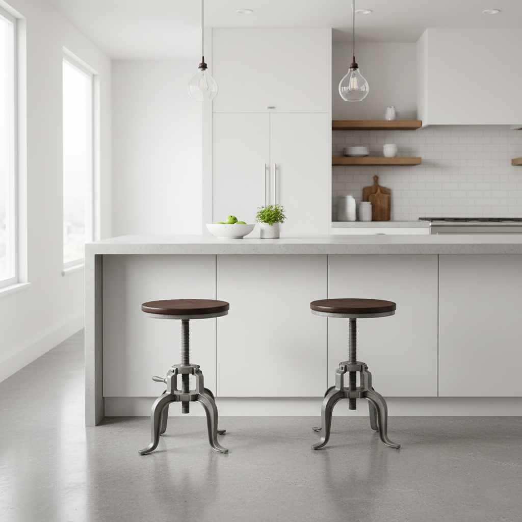 Modern Minimalist Round Iron Solid Wood Bar Stool Height Adjustment For Dining Room