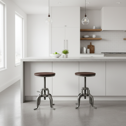 Modern Minimalist Round Iron Solid Wood Bar Stool Height Adjustment For Dining Room