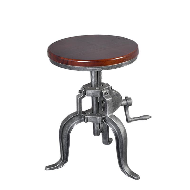 Modern Minimalist Round Iron Solid Wood Bar Stool Height Adjustment For Dining Room