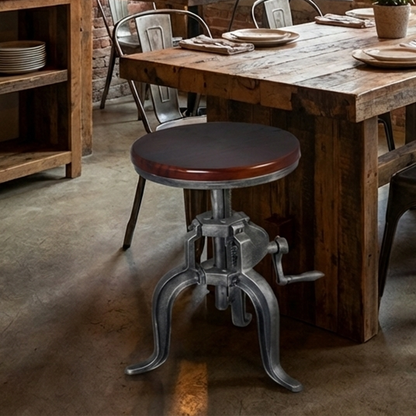 Modern Minimalist Round Iron Solid Wood Bar Stool Height Adjustment For Dining Room