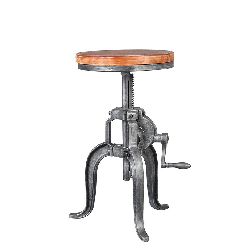 Modern Minimalist Round Iron Solid Wood Bar Stool Height Adjustment For Dining Room