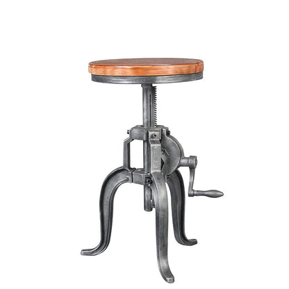 Modern Minimalist Round Iron Solid Wood Bar Stool Height Adjustment For Dining Room