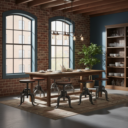 Modern Minimalist Round Iron Solid Wood Bar Stool Height Adjustment For Dining Room