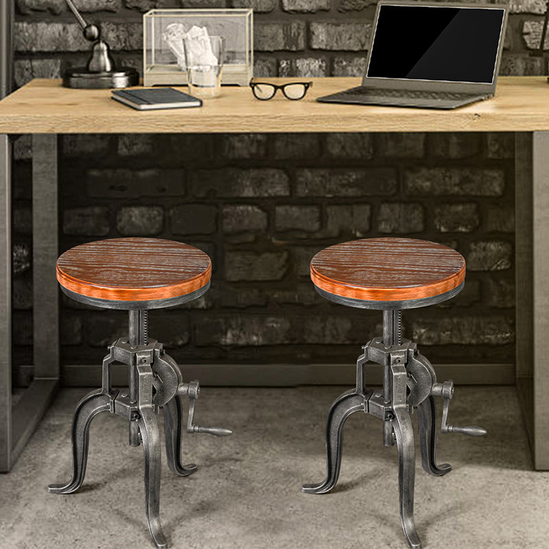 Modern Minimalist Round Iron Solid Wood Bar Stool Height Adjustment For Dining Room