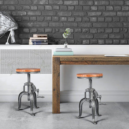 Modern Minimalist Round Iron Solid Wood Bar Stool Height Adjustment For Dining Room