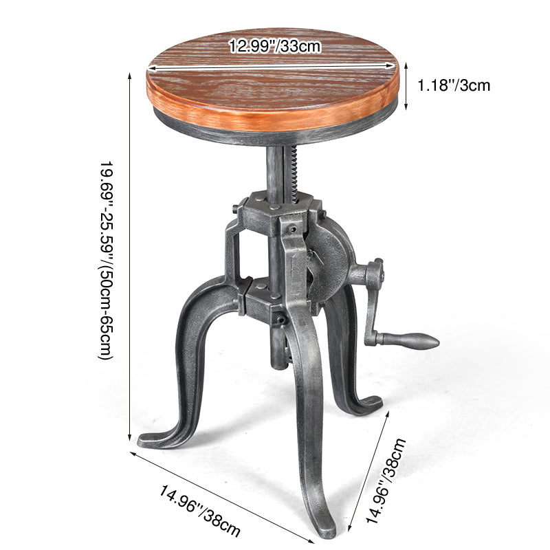 Modern Minimalist Round Iron Solid Wood Bar Stool Height Adjustment For Dining Room