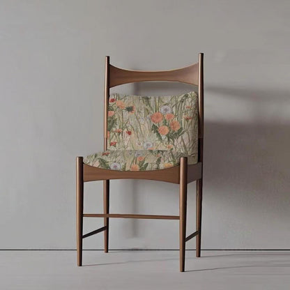 Traditional Vintage Curved Seat Cushion Solid Wood Fabric Sponge Dining Chair Backrest For Dining Room