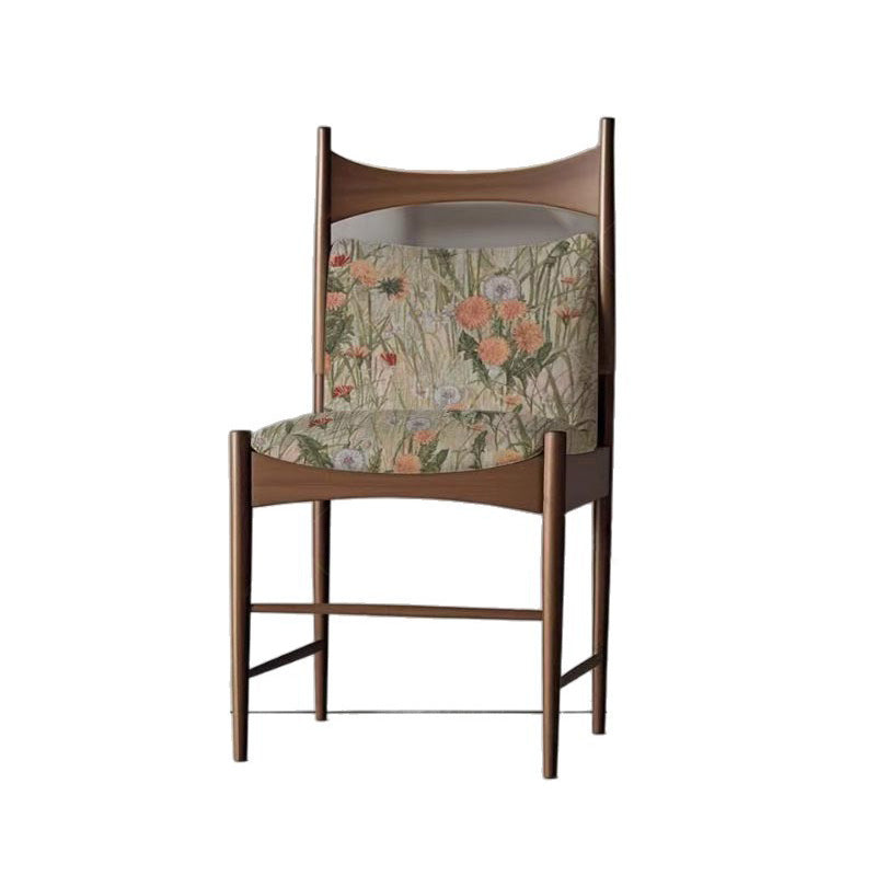 Traditional Vintage Curved Seat Cushion Solid Wood Fabric Sponge Dining Chair Backrest For Dining Room