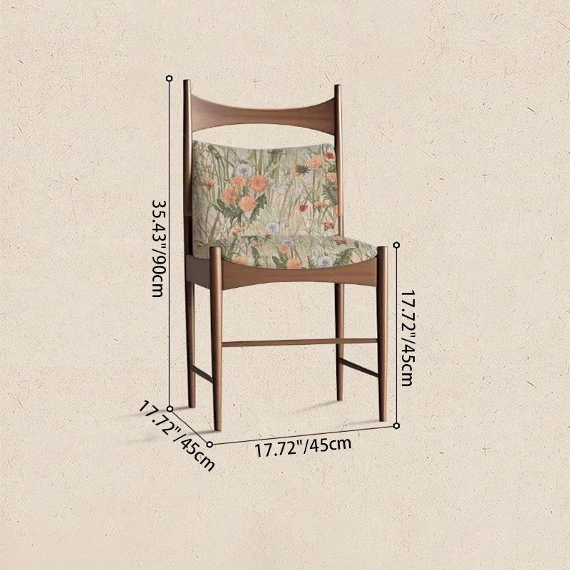 Traditional Vintage Curved Seat Cushion Solid Wood Fabric Sponge Dining Chair Backrest For Dining Room