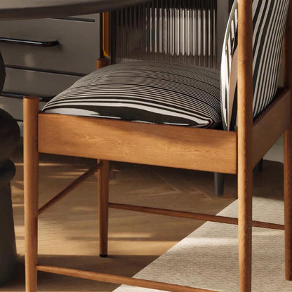 Traditional Vintage Curved Seat Cushion Solid Wood Fabric Sponge Dining Chair Backrest For Dining Room