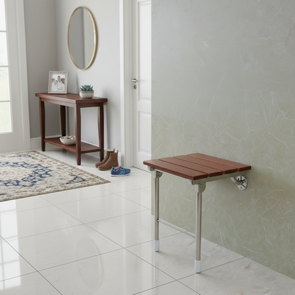 Modern Minimalist Rectangular Solid Wood Stainless Steel Footstool For Hallway
