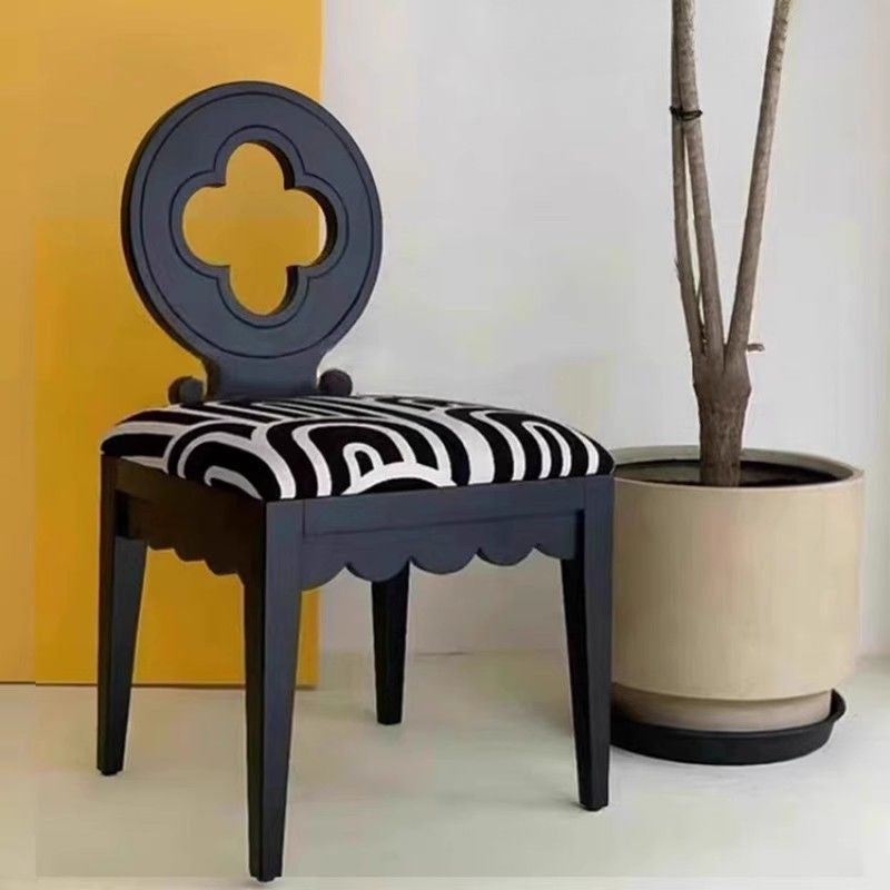 Traditional Vintage Curved Rubberwood Fabric Sponge Dining Chair Backrest For Dining Room