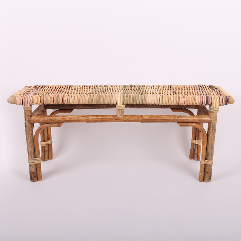 Modern Minimalist Bamboo Rattan Bench Solid Bamboo Frame & Woven Rattan: Sturdy, Lightweight, Eco-Friendly & Breathable Seating For Patio And Balcony