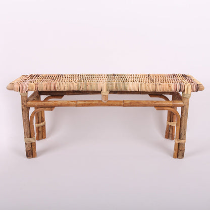 Modern Minimalist Bamboo Rattan Bench Solid Bamboo Frame & Woven Rattan: Sturdy, Lightweight, Eco-Friendly & Breathable Seating For Patio And Balcony