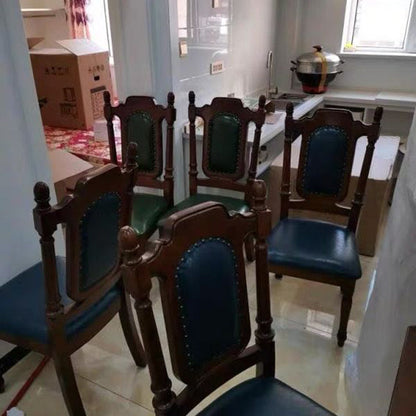 Traditional Vintage Curved Faux Oil Wax Leather Solid Wood Sponge Dining Chair Backrest For Dining Room