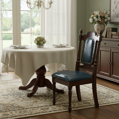 Traditional Vintage Curved Faux Oil Wax Leather Solid Wood Sponge Dining Chair Backrest For Dining Room