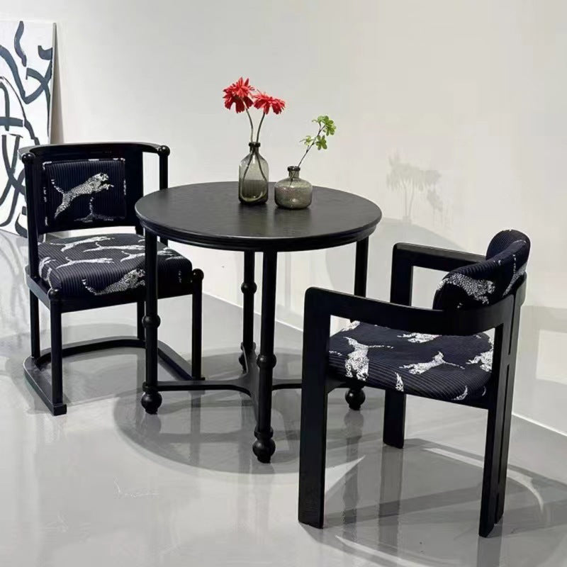 Traditional Vintage Curved Solid Wood Sponge Velvet Dining Chair Backrest Armrest For Dining Room