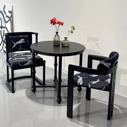 Traditional Vintage Curved Solid Wood Sponge Velvet Dining Chair Backrest Armrest For Dining Room