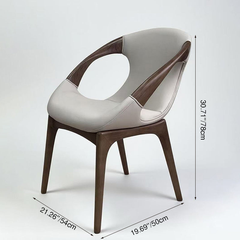 Modern Luxury Curved Tech White Ash Wood Sponge PU Leather Dining Chair Backrest Armrest For Dining Room