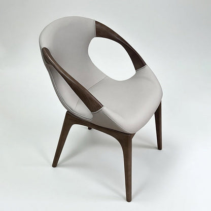 Modern Luxury Curved Tech White Ash Wood Sponge PU Leather Dining Chair Backrest Armrest For Dining Room