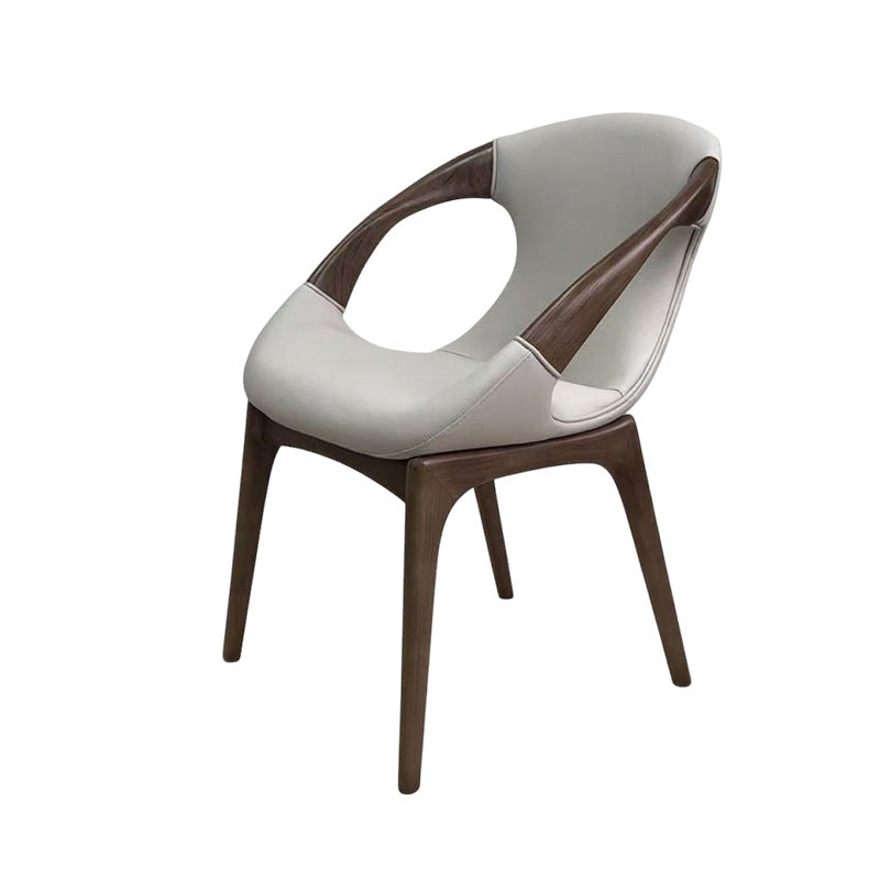 Modern Luxury Curved Tech White Ash Wood Sponge PU Leather Dining Chair Backrest Armrest For Dining Room