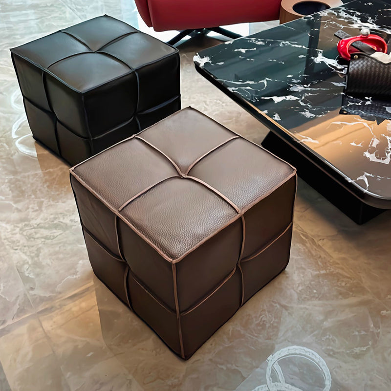 Traditional Vintage Square Plywood Sponge Synthetic Leather Footstool For Living Room