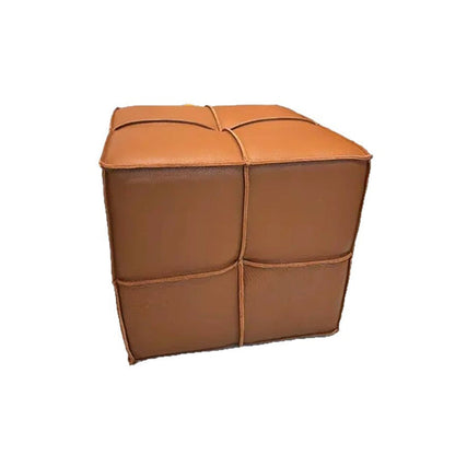Traditional Vintage Square Plywood Sponge Synthetic Leather Footstool For Living Room