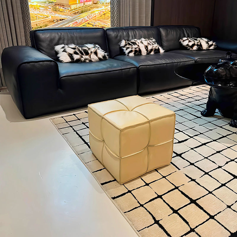 Traditional Vintage Square Plywood Sponge Synthetic Leather Footstool For Living Room