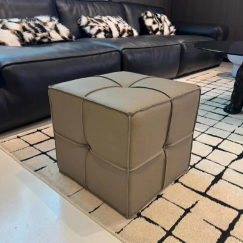 Traditional Vintage Square Plywood Sponge Synthetic Leather Footstool For Living Room