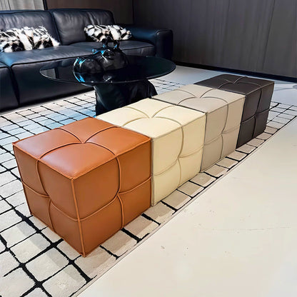 Traditional Vintage Square Plywood Sponge Synthetic Leather Footstool For Living Room