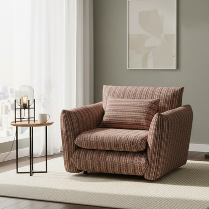 Traditional Vintage Curved Multi-Layer Board Solid Wood Cotton-Linen Sponge Accent Chair Backrest Armrest For Living Room