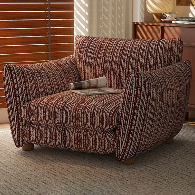 Traditional Vintage Curved Multi-Layer Board Solid Wood Cotton-Linen Sponge Accent Chair Backrest Armrest For Living Room