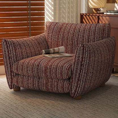 Traditional Vintage Curved Multi-Layer Board Solid Wood Cotton-Linen Sponge Accent Chair Backrest Armrest For Living Room