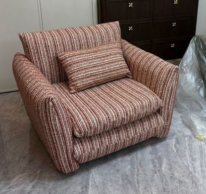 Traditional Vintage Curved Multi-Layer Board Solid Wood Cotton-Linen Sponge Accent Chair Backrest Armrest For Living Room