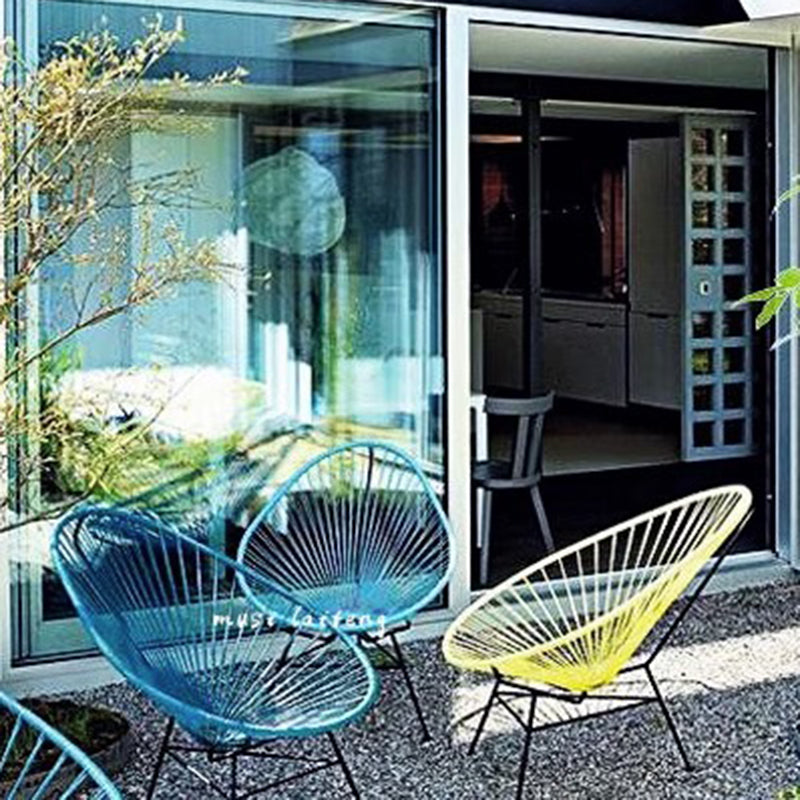 Modern Minimalist Curved Aluminum Alloy PE Rattan Lounge Chair Backrest Armrest For Garden