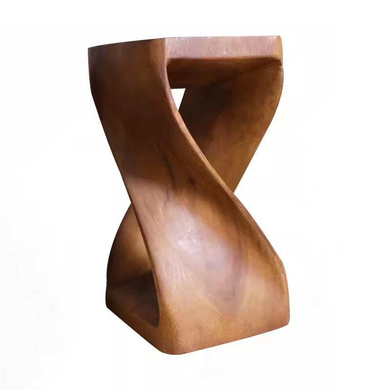 Modern Art Deco Spiral Solid Wood Footstool Openwork Design For Living Room