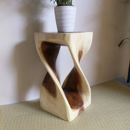 Modern Art Deco Spiral Solid Wood Footstool Openwork Design For Living Room