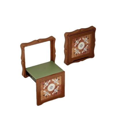 Traditional Vintage Rectangular Solid Wood Sponge Synthetic Leather Footstool Foldable For Hallways