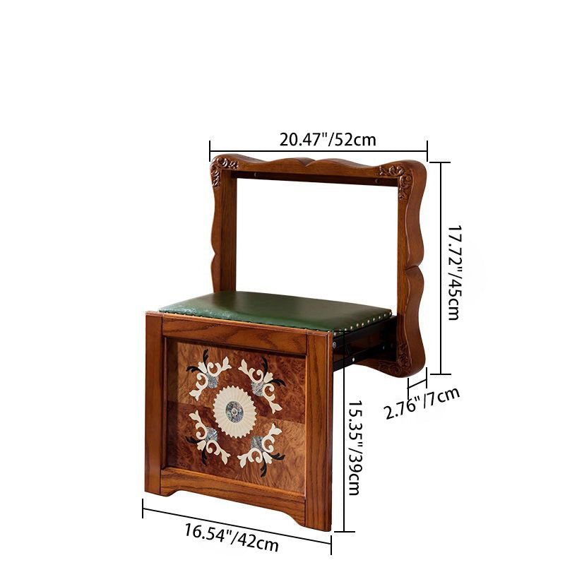 Traditional Vintage Rectangular Solid Wood Sponge Synthetic Leather Footstool Foldable For Hallways