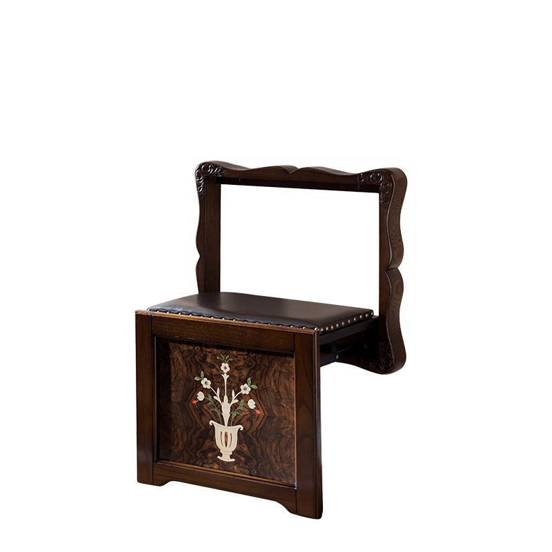 Traditional Vintage Rectangular Solid Wood Sponge Synthetic Leather Footstool Foldable For Hallways