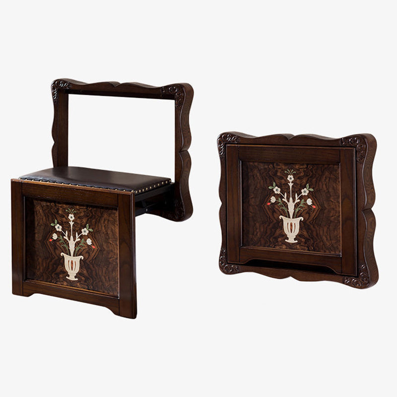 Traditional Vintage Rectangular Solid Wood Sponge Synthetic Leather Footstool Foldable For Hallways